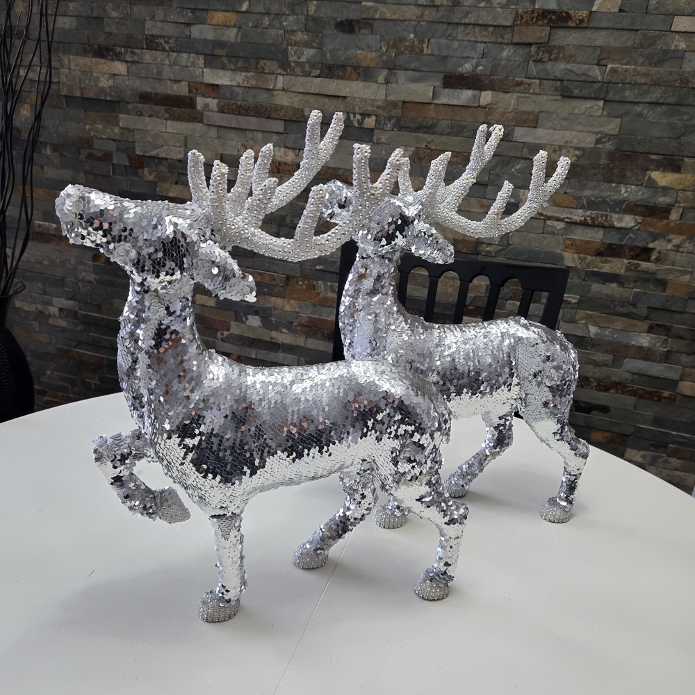 Silver Sequin Reindeer Decor